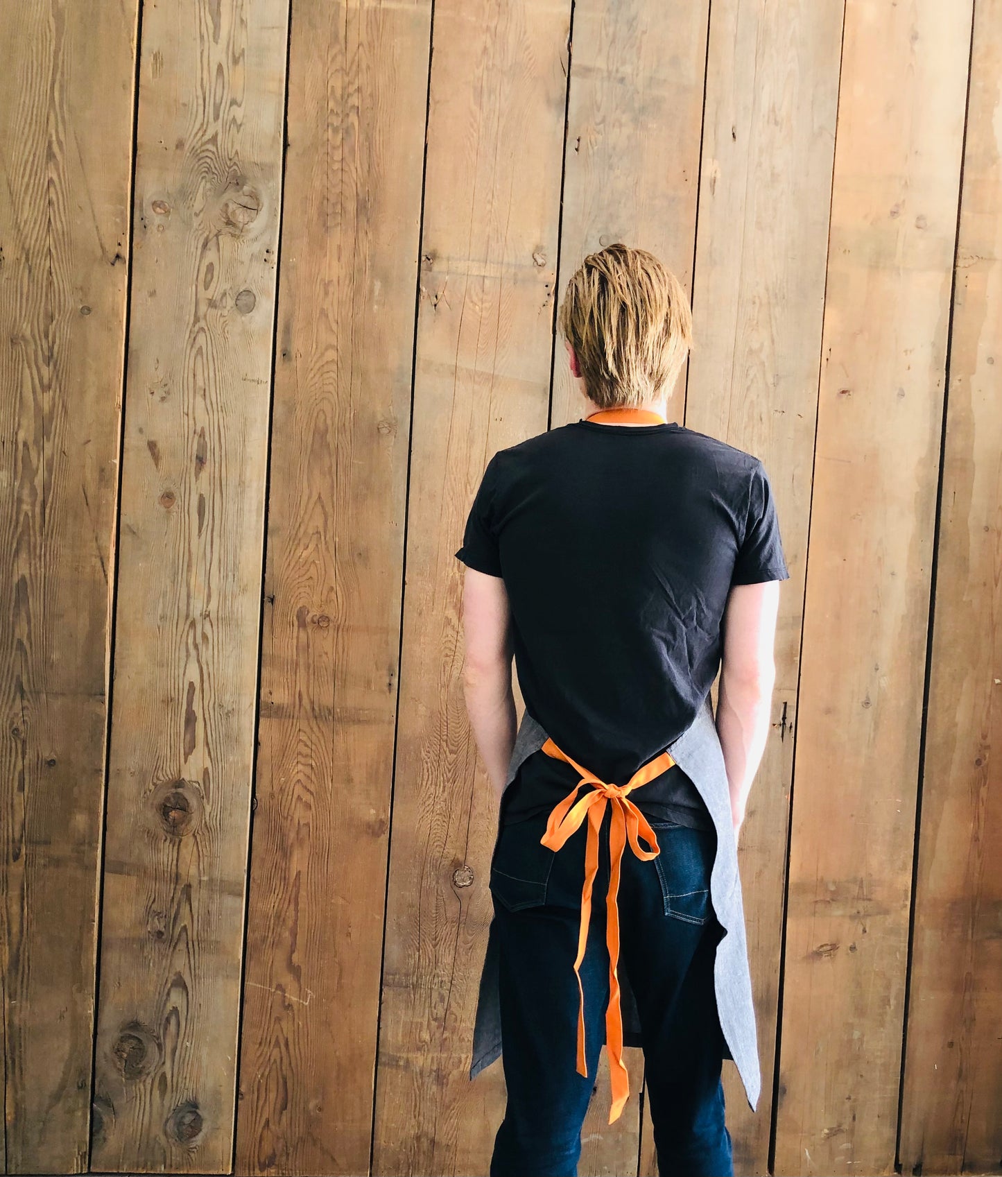 Stonewashed Men's Linen Apron - Grey/Black Melange