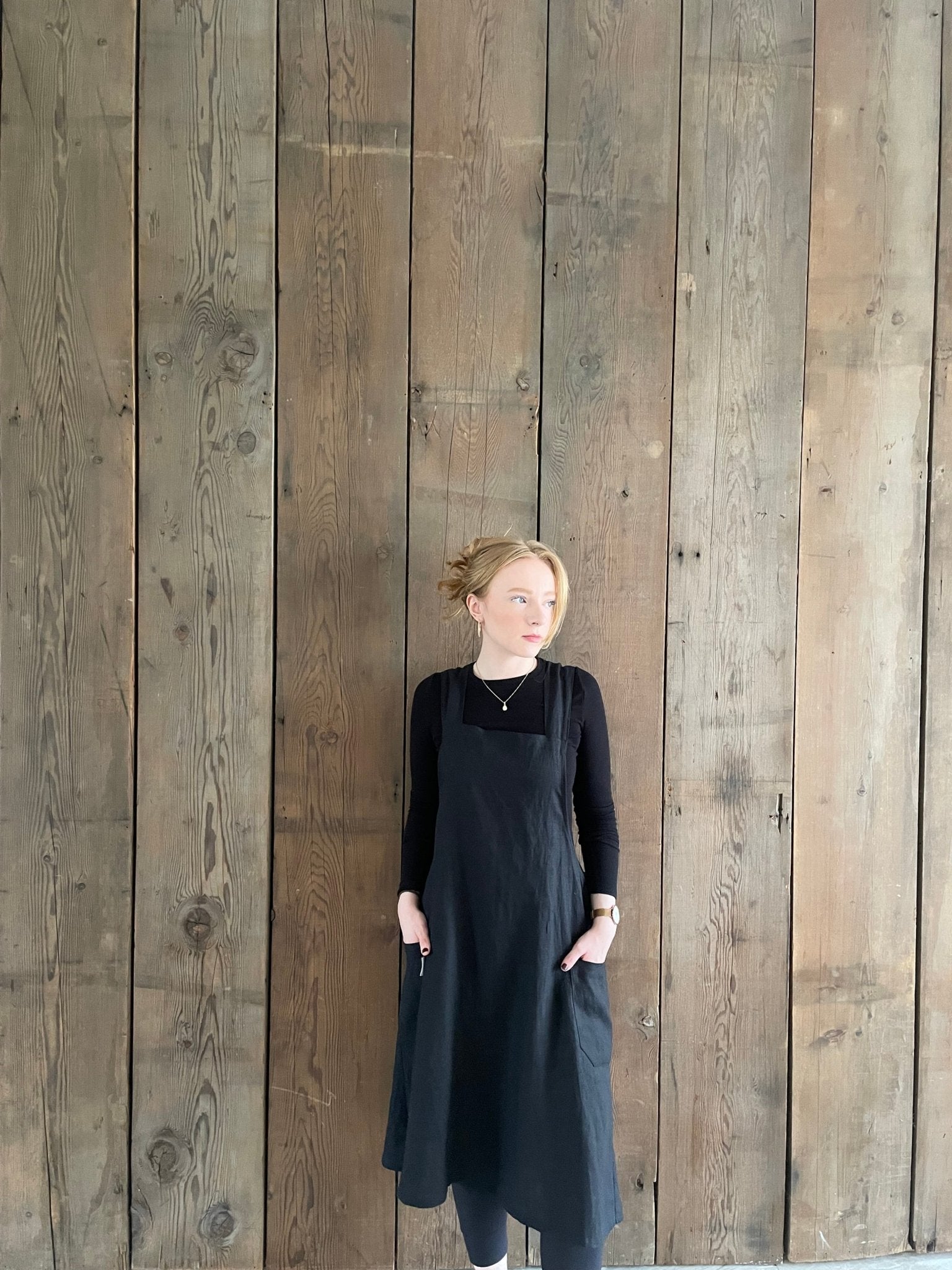 The Linen Japanese Cross Back Apron - Black Rural Route Seven The Linen Japanese Cross Back Apron - Black Rural Route Seven