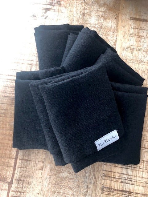 Linen Napkins, Black - Set of 6 - Rural Route Seven