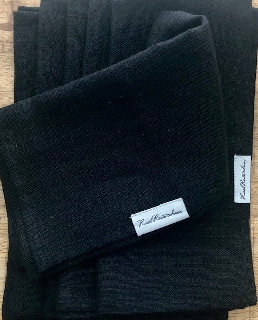 Linen Napkins, Black - Set of 6 - Rural Route Seven