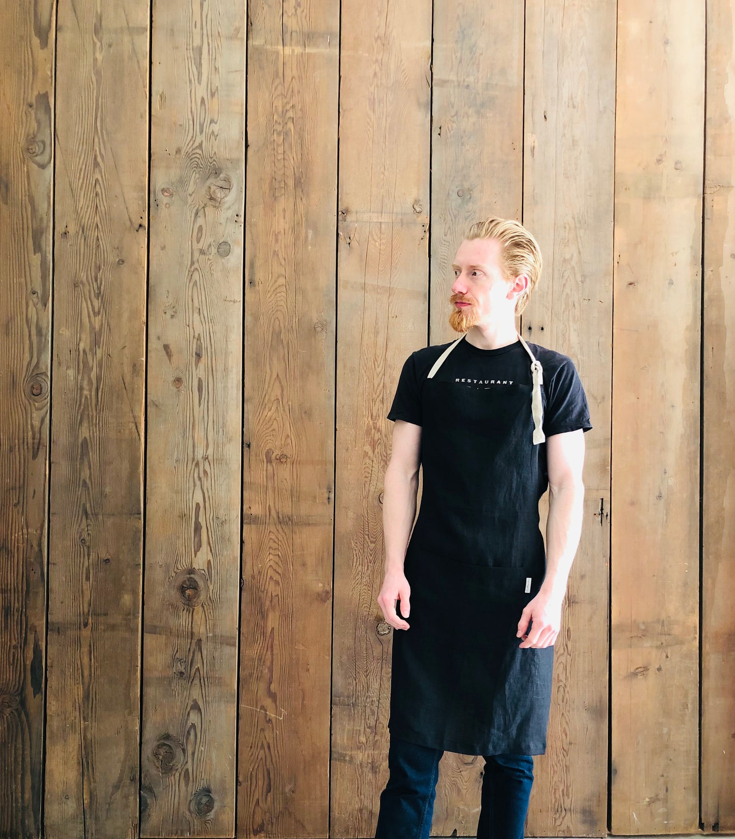 Stonewashed Men's Linen Apron - Black