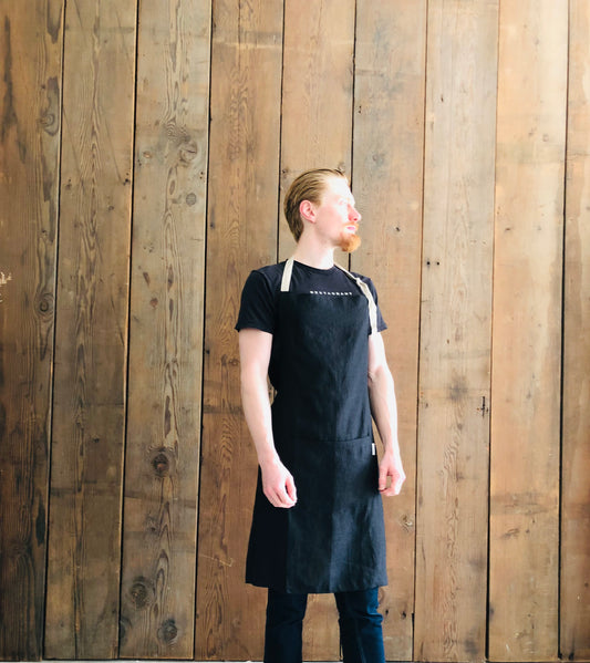 Stonewashed Men's Linen Apron - Black