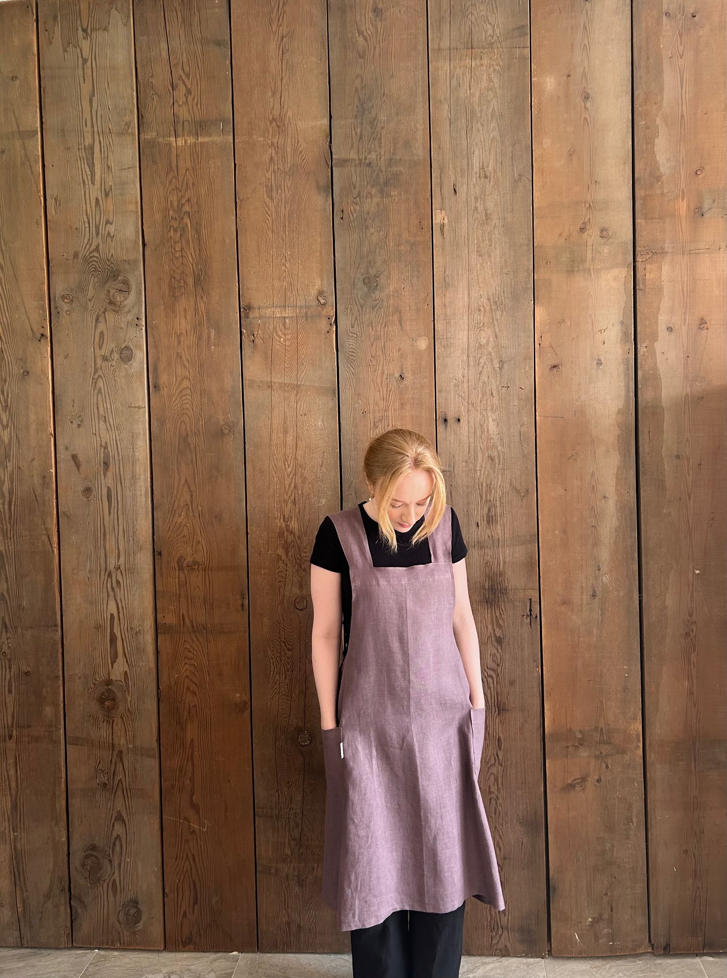 The Linen Japanese Cross Back Apron - Lavender - Limited Edition