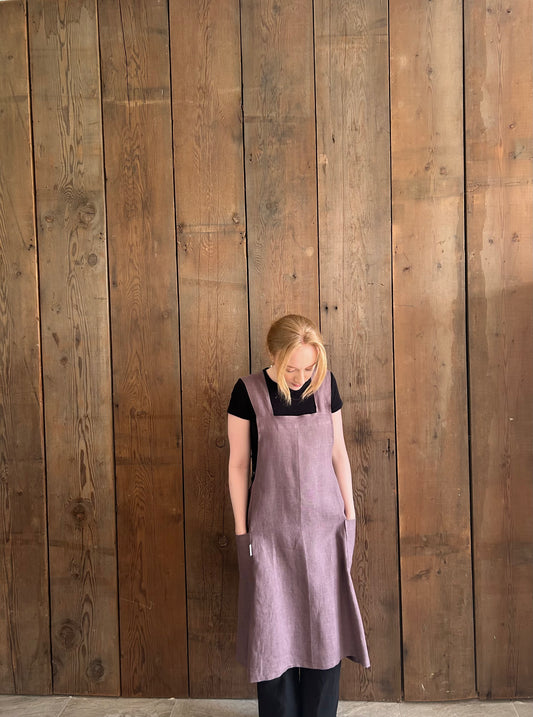 The Linen Japanese Cross Back Apron - Lavender - Limited Edition