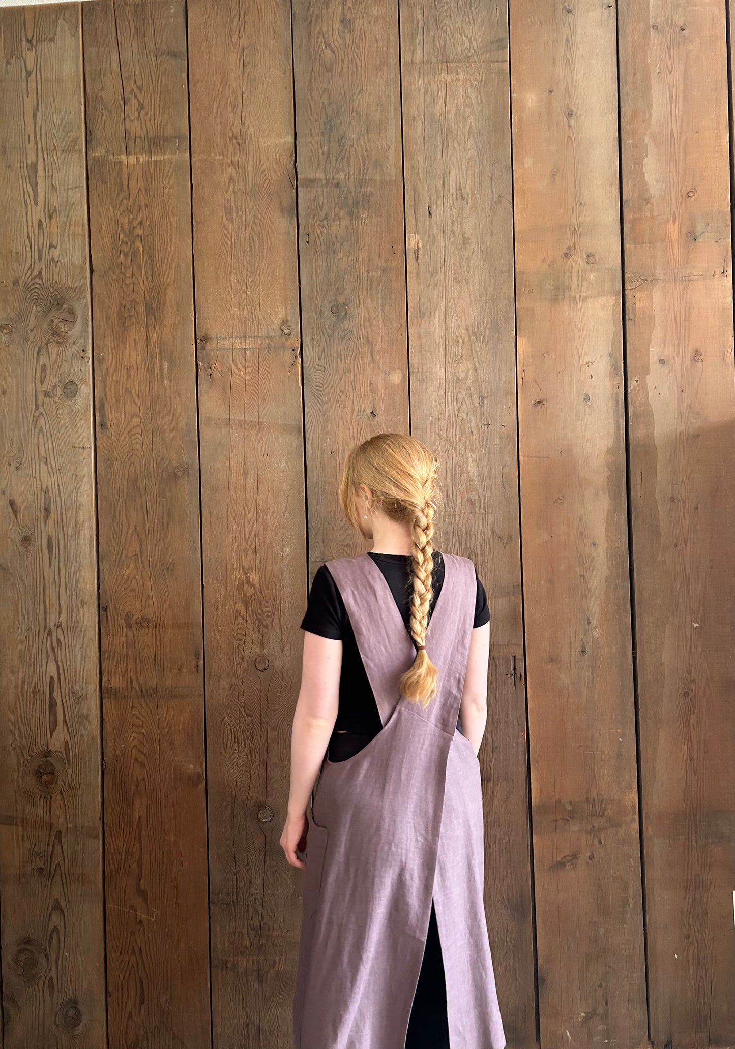 The Linen Japanese Cross Back Apron - Lavender - Limited Edition