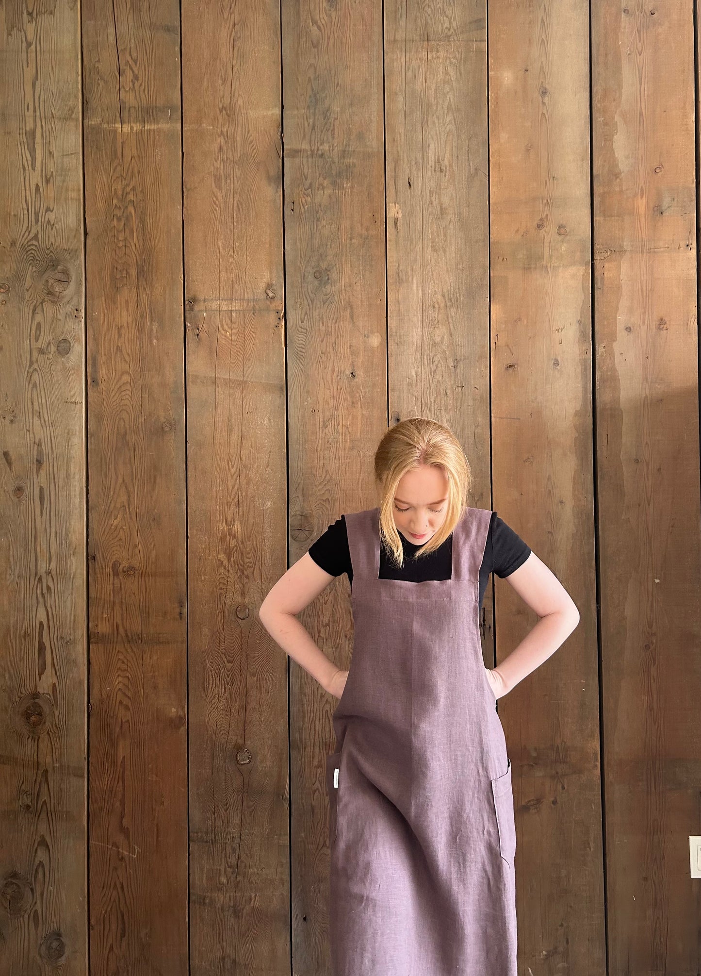 The Linen Japanese Cross Back Apron - Lavender - Limited Edition