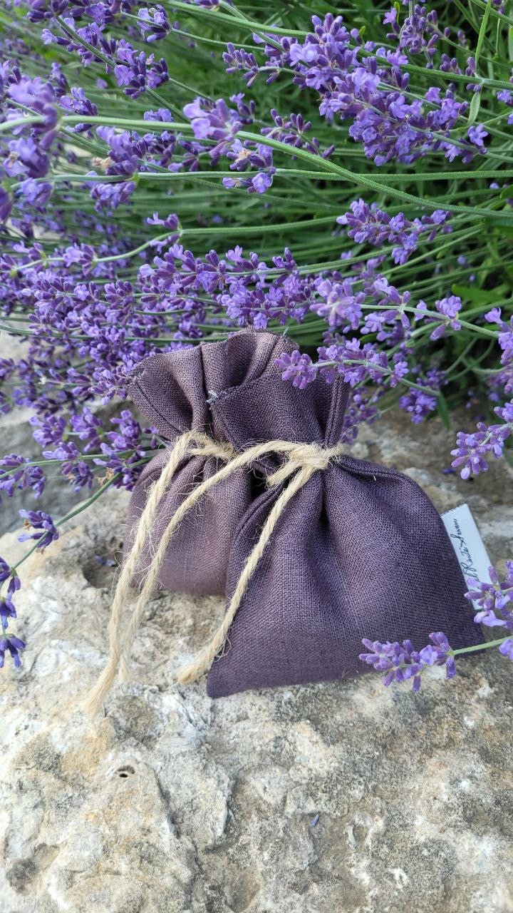 Linen Lavender Sachets in dark purple, dusty purple