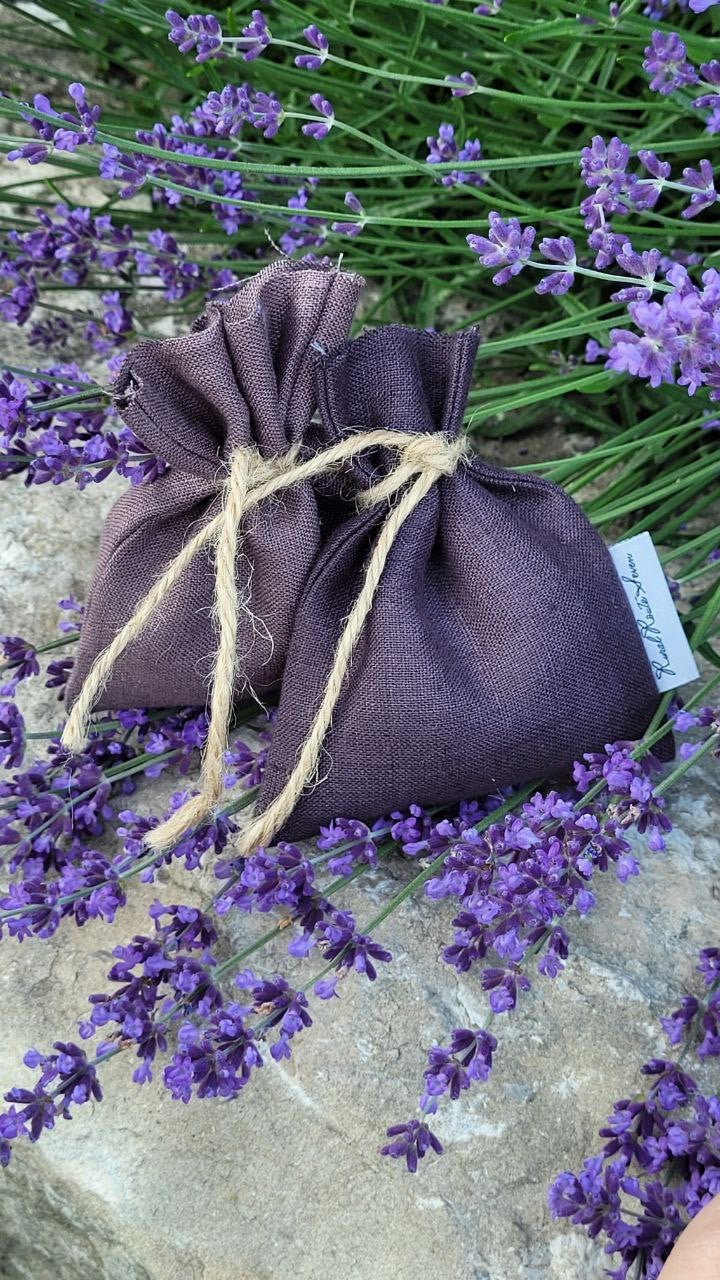 Linen Lavender Sachets in dark purple, dusty purple