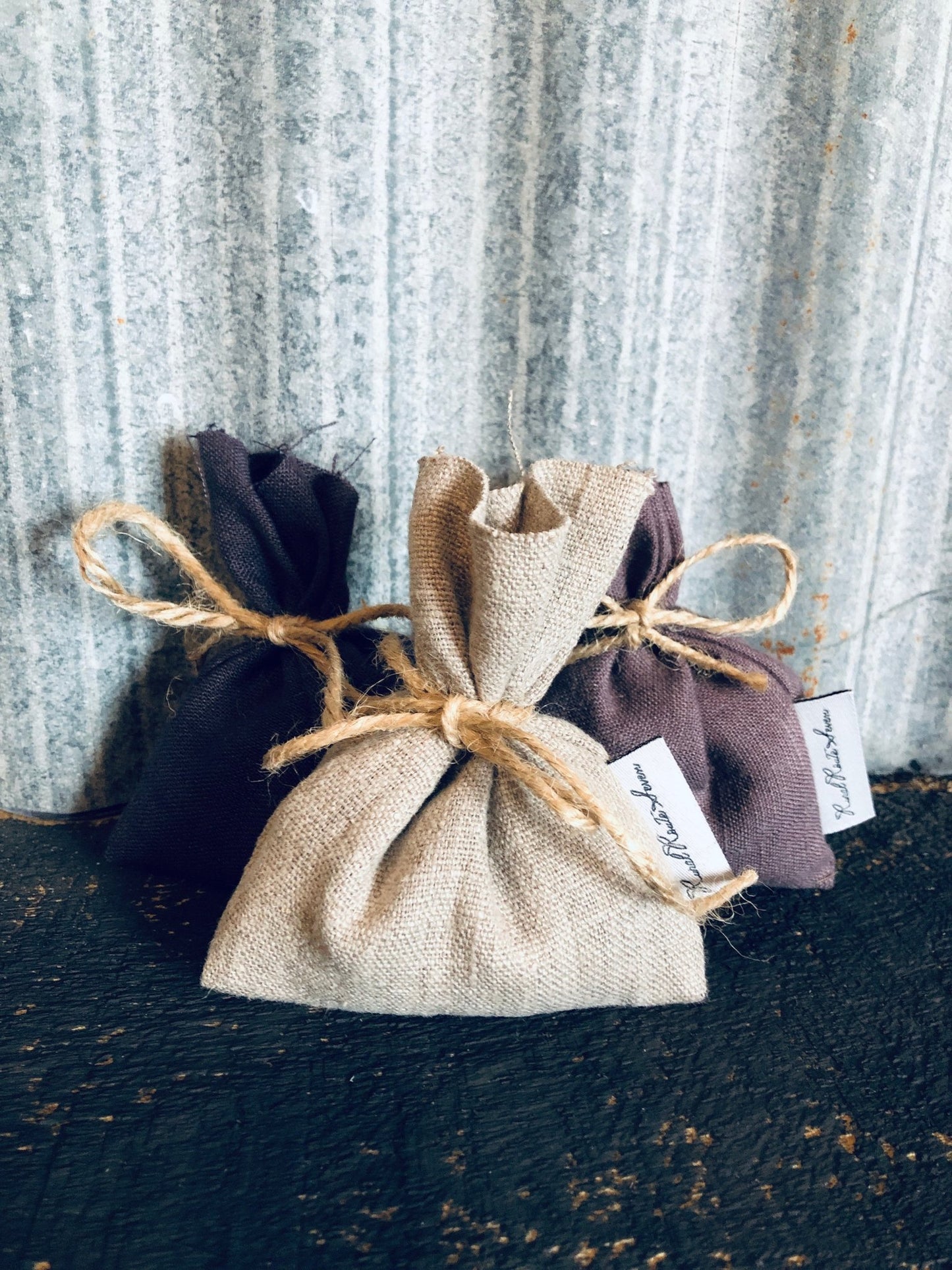 Linen Lavender Sachets in natural flax, dark purple, dusty purple