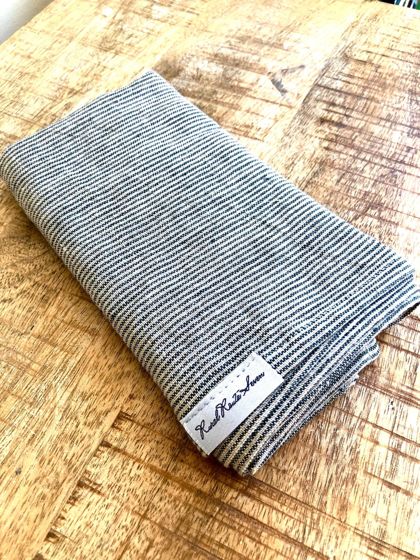 Organic Linen Tea Towel - Black/Natural Stripes - Rural Route Seven